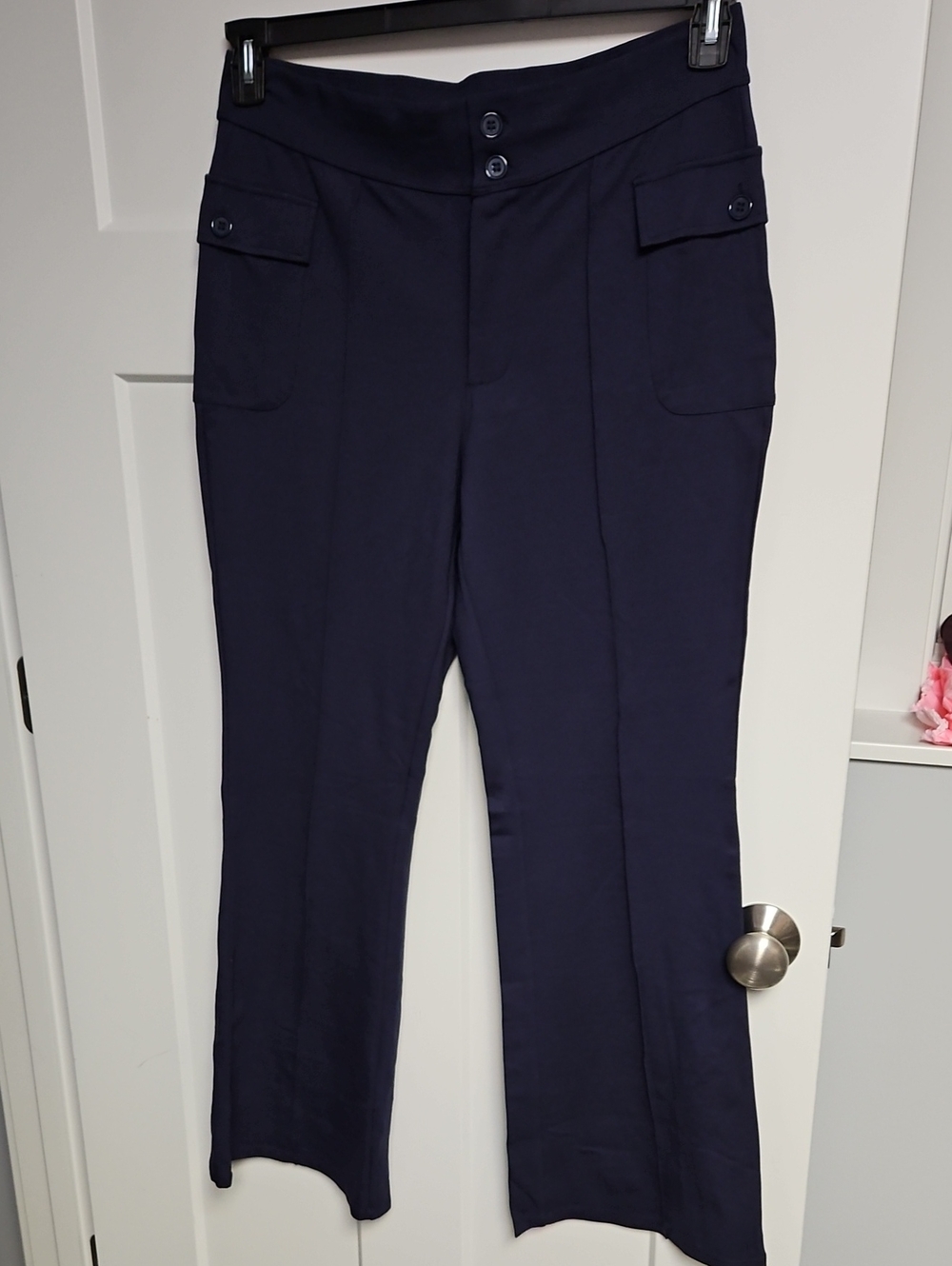 HALARA Navy High-Waist Flare Pants with Button Front